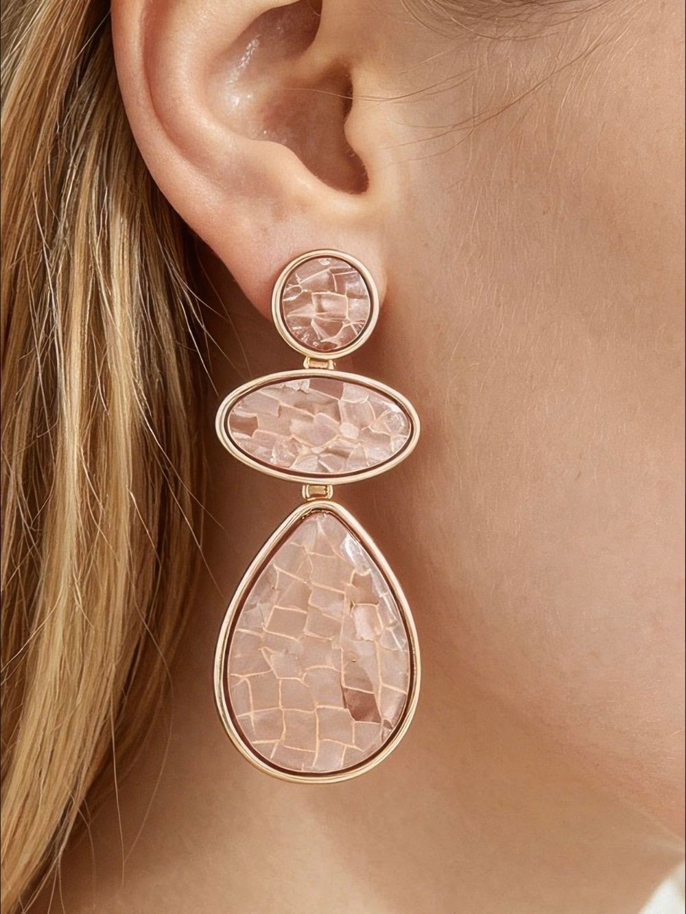 Fashion Jewelry Gold-Tone Pink Mosaic Drop Earrings 2"